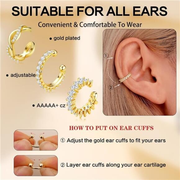 Ear Cuffs Non-Piercing Earrings for Women Cute Small Clip-On Cartilage - Picture 5 of 7